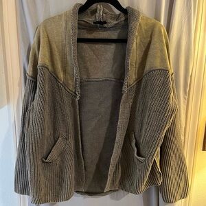 HEYSON Western Washed Terry Cardigan with Cable Knit Sweater
